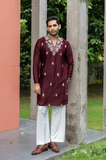 Regal Maroon Floral Embroidered Kurta