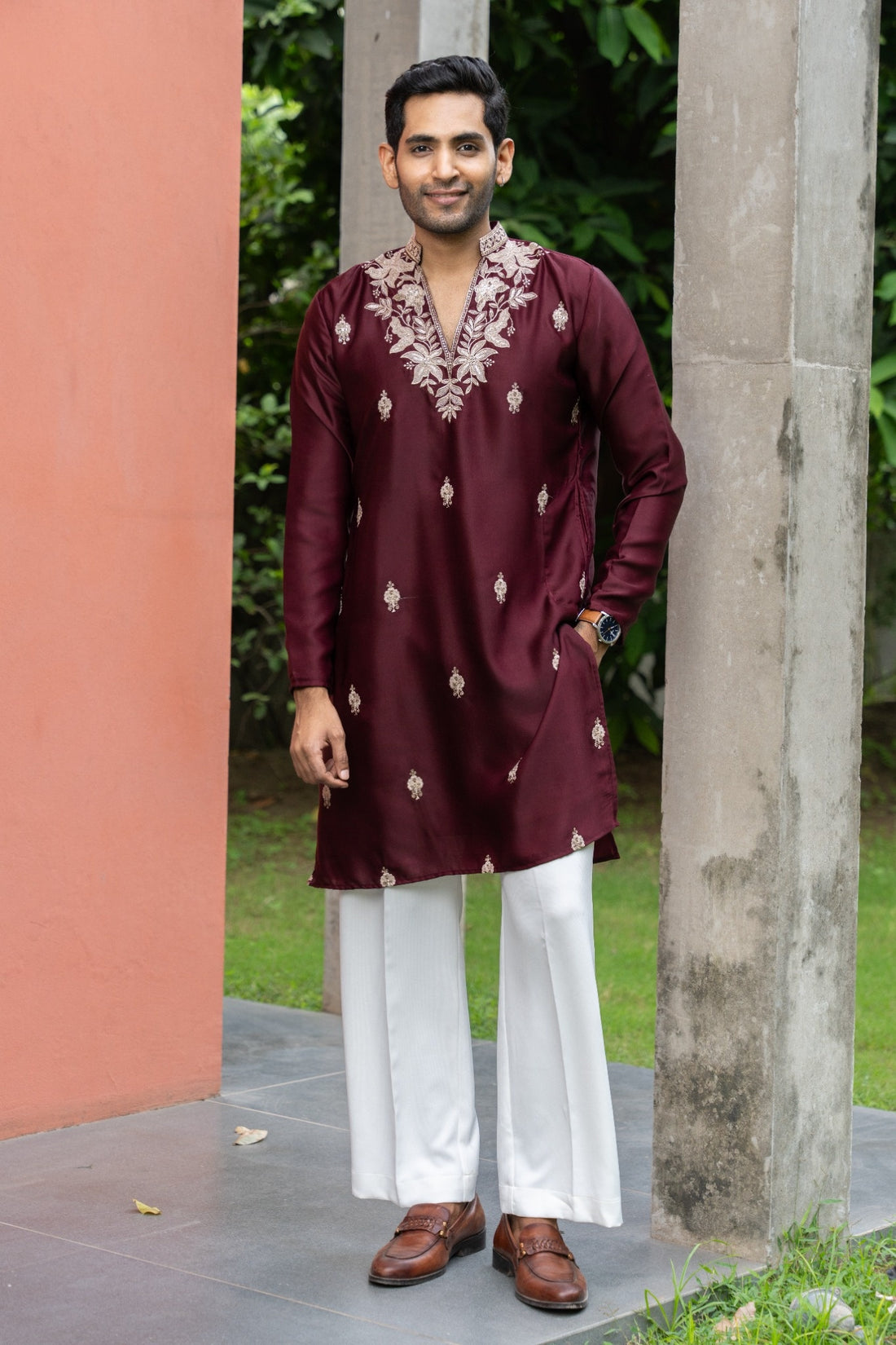 Regal Maroon Floral Embroidered Kurta