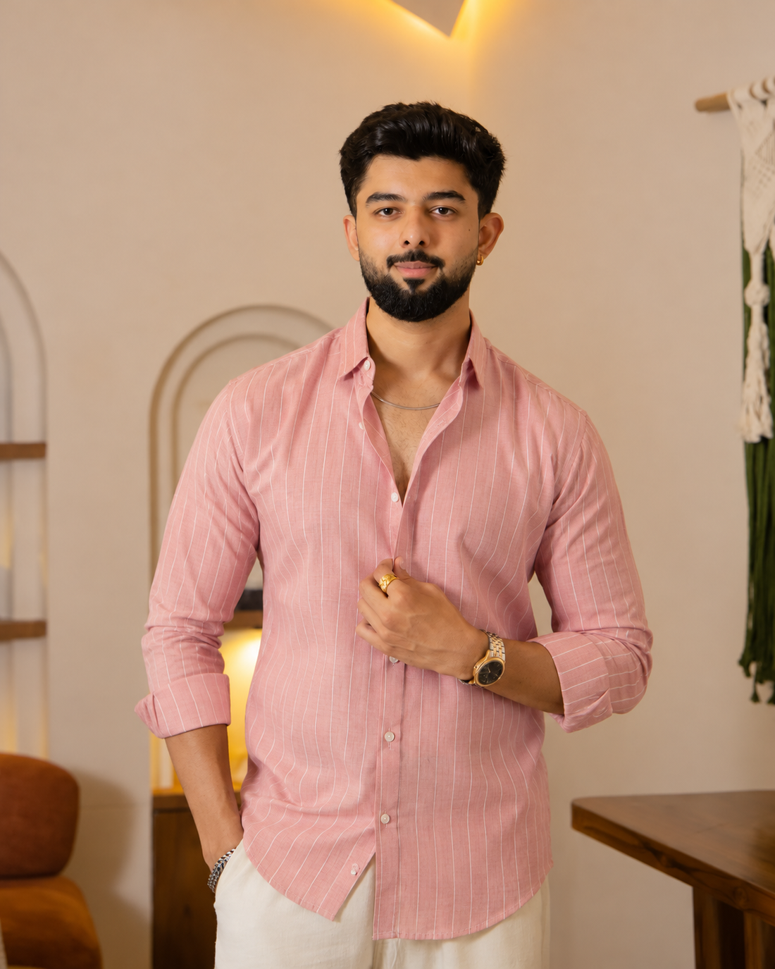 Pink Stripe Linen Shirt