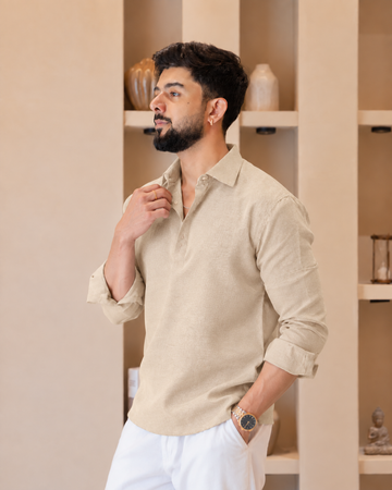 Ecru Textured Popover Shirt