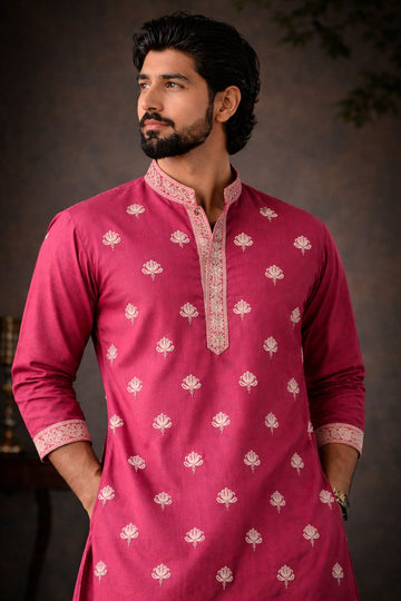 Maharaja Rose Silk Embroidered Kurta