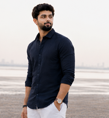 Navy Blue Linen Shirt