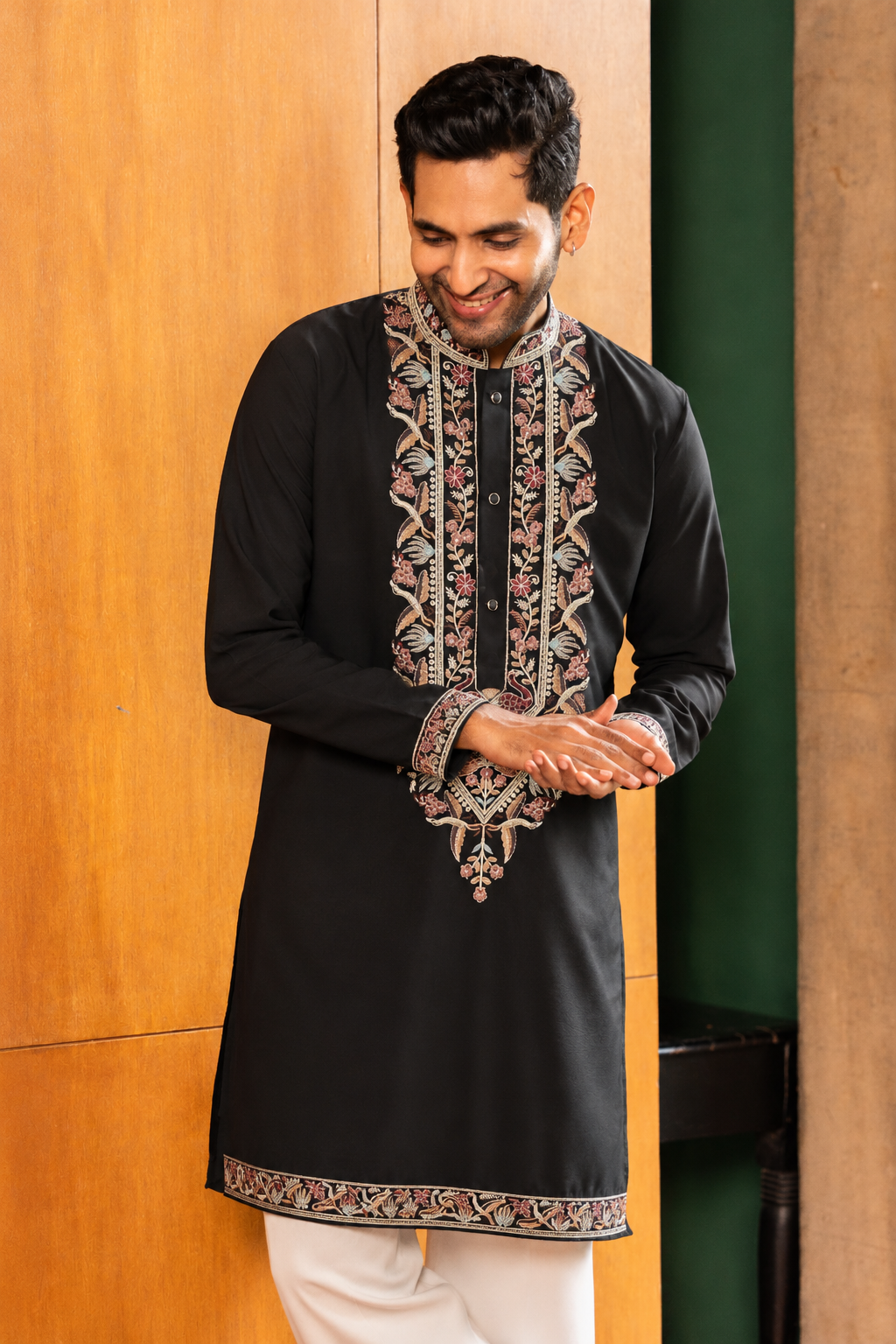 Black Royale Neck Work Kurta