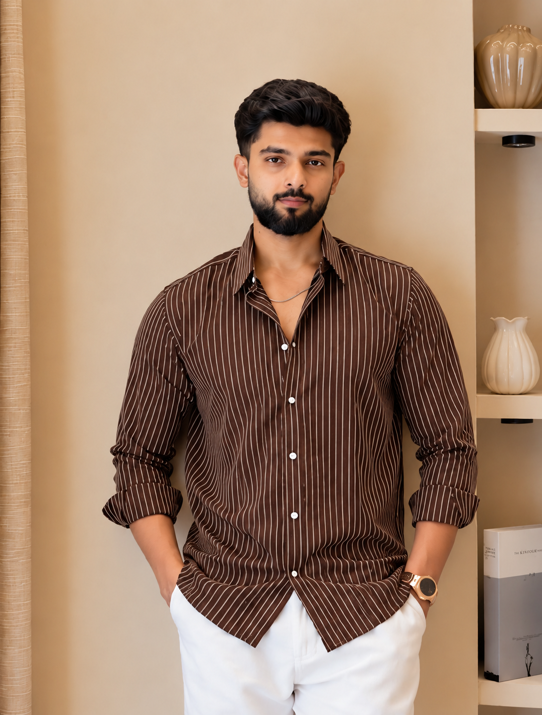 Brown Stripe Linen Shirt