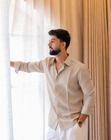 Beige Stripe Linen Shirt