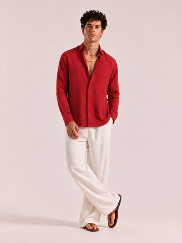 Crimson Red Linen Shirt
