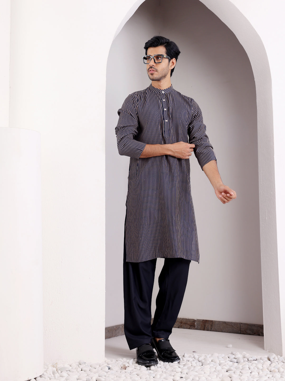 Navy Blue Stripe Kurta