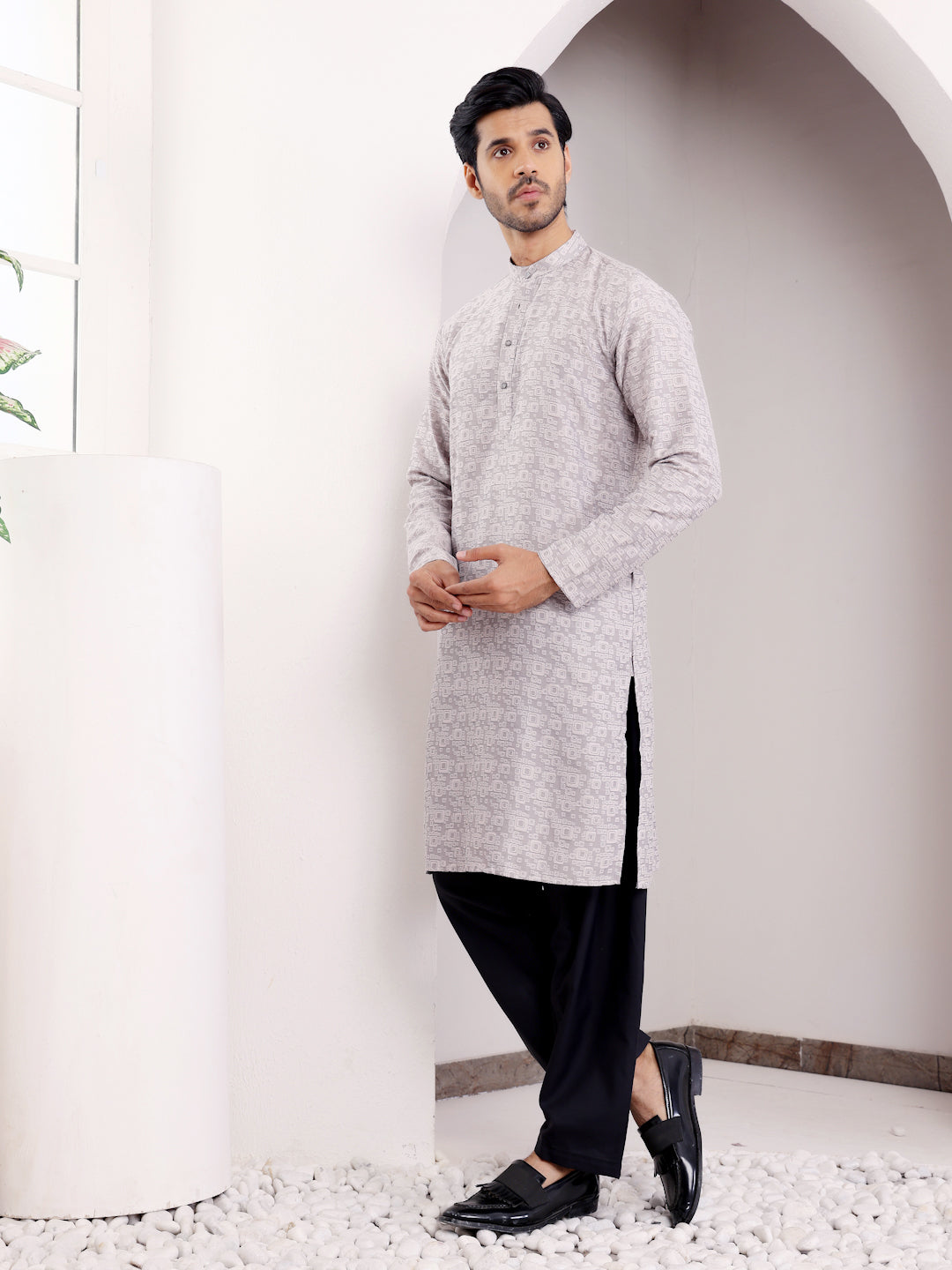 Light Grey Motif Kurta