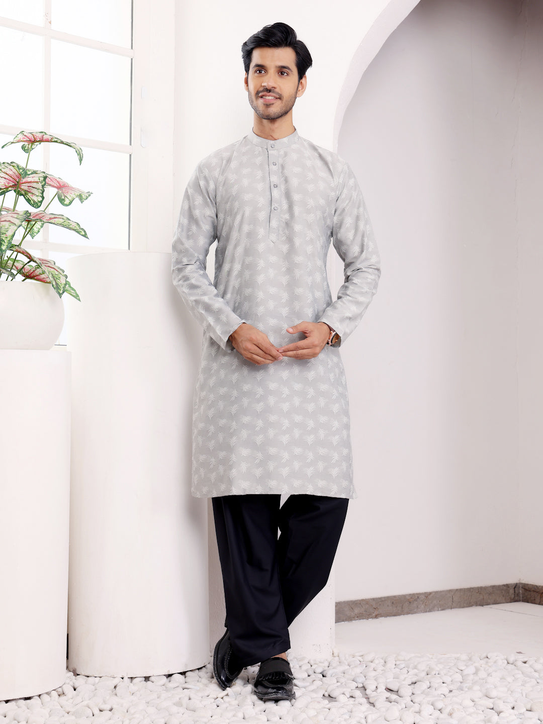 Greyish Blue Motif Kurta