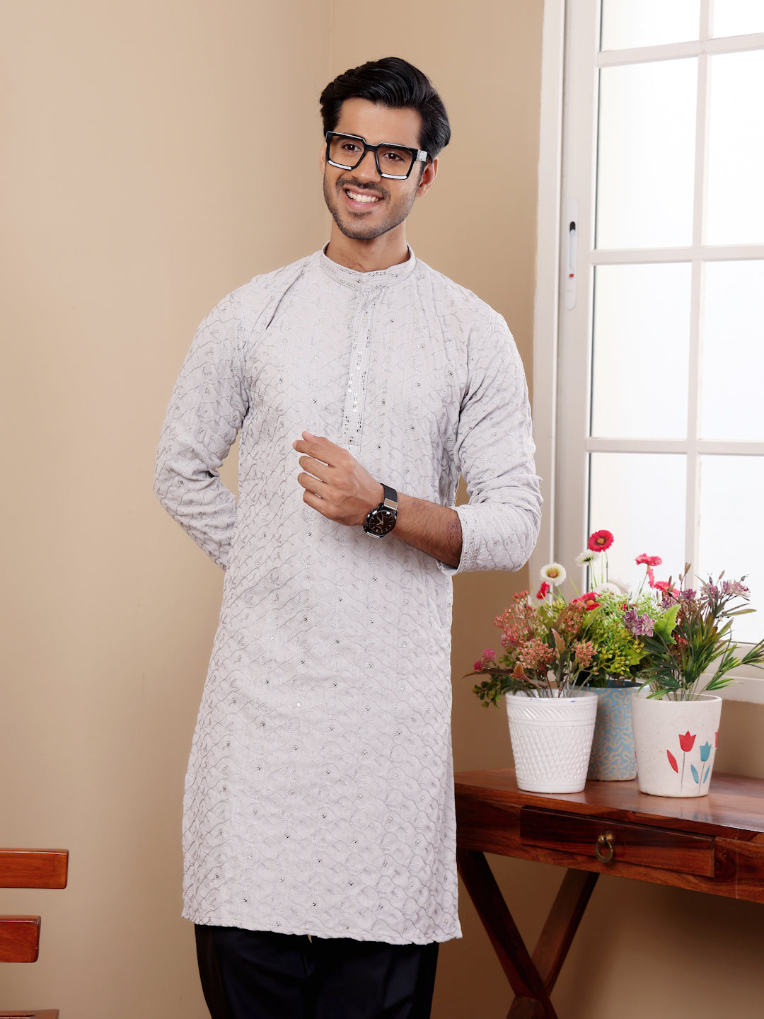 Light Grey Embroidery Kurta