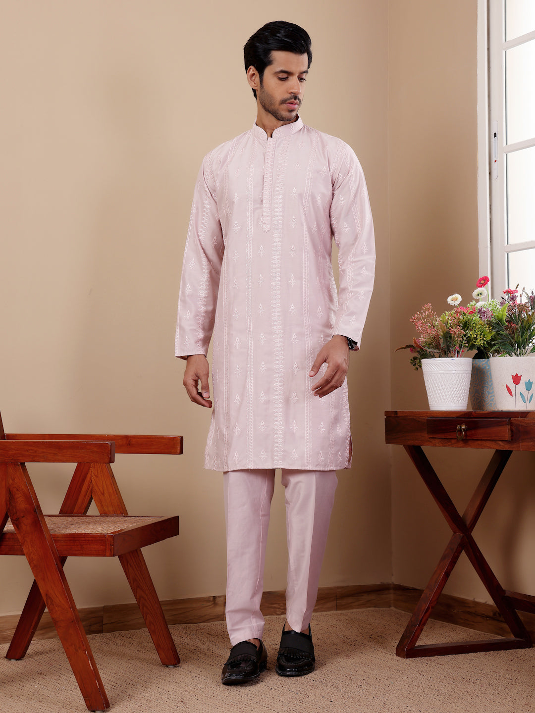 Light Pink Embroidered and Sequence Kurta Set