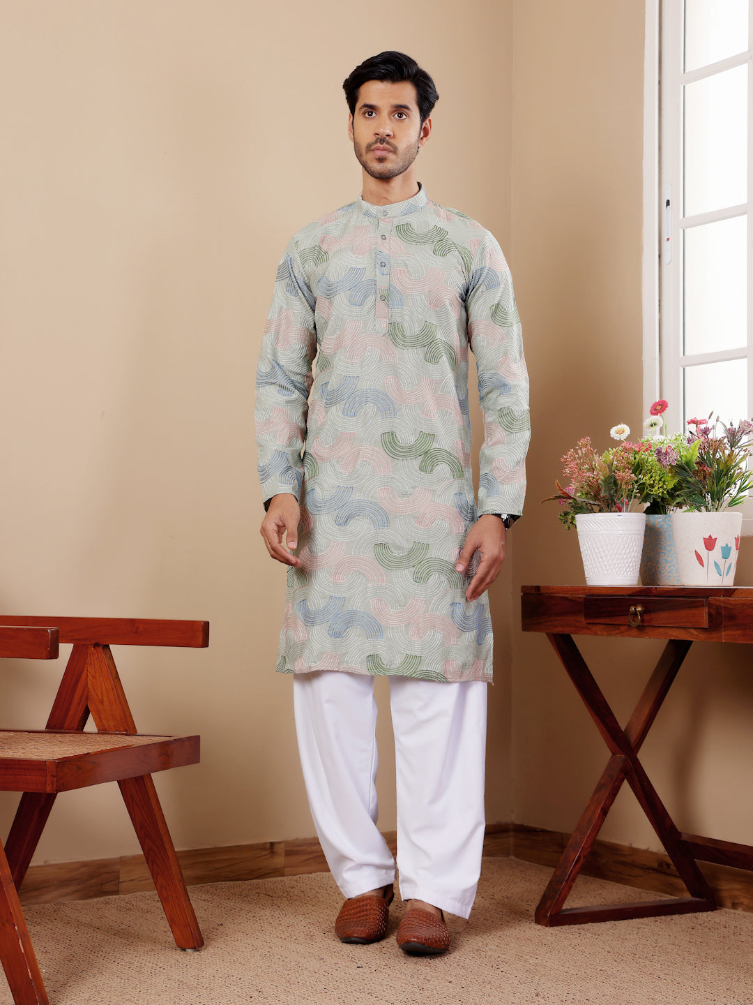 Light Pastel Green Embroidery Kurta