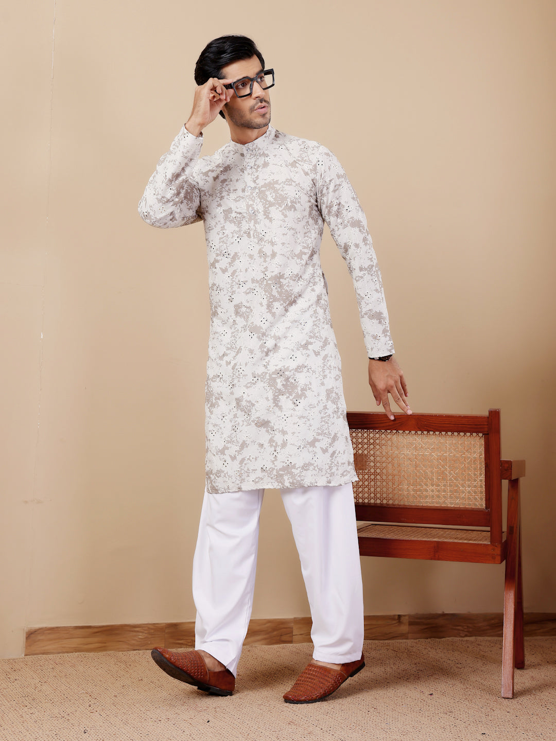 Paste Green Tie Dye Mirror Work Kurta