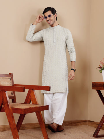 Light Pastel Green Leaf Embroidery Kurta