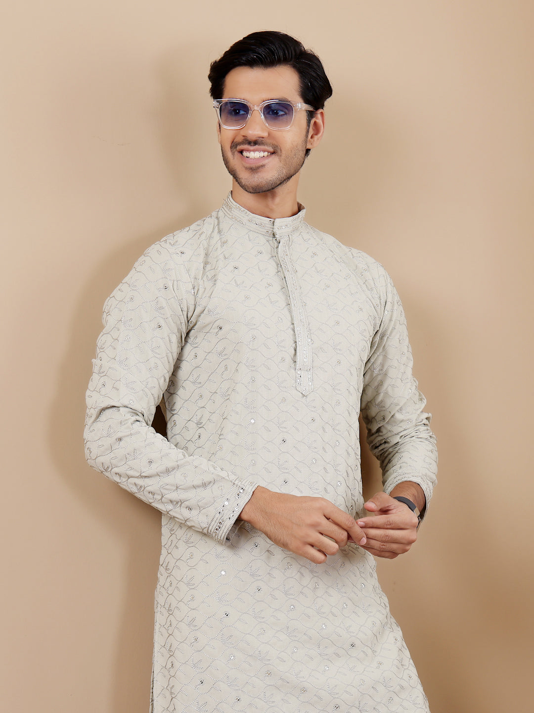 Light Pastel Green Leaf Embroidery Kurta