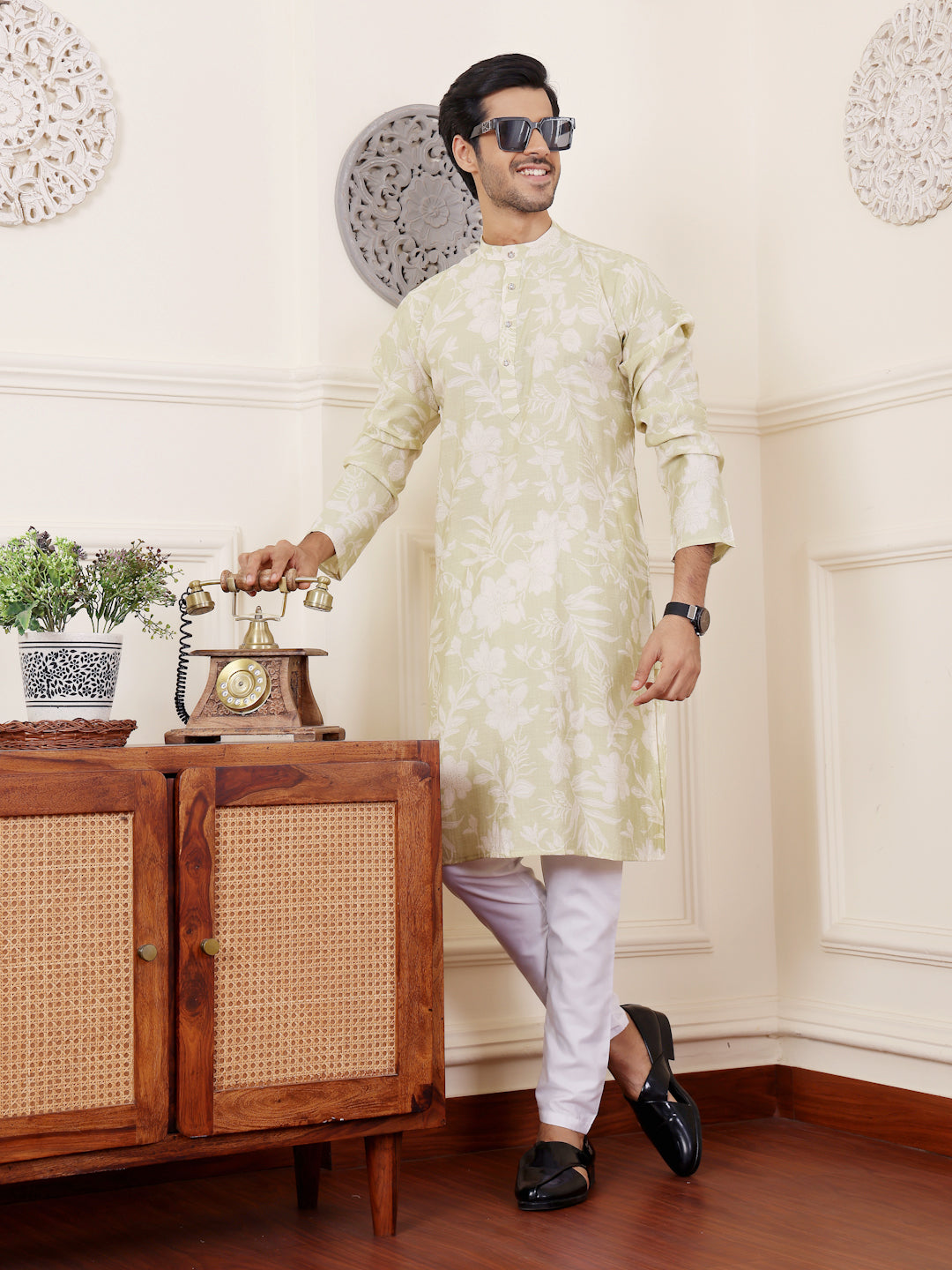 Light Green Floral Print Kurta