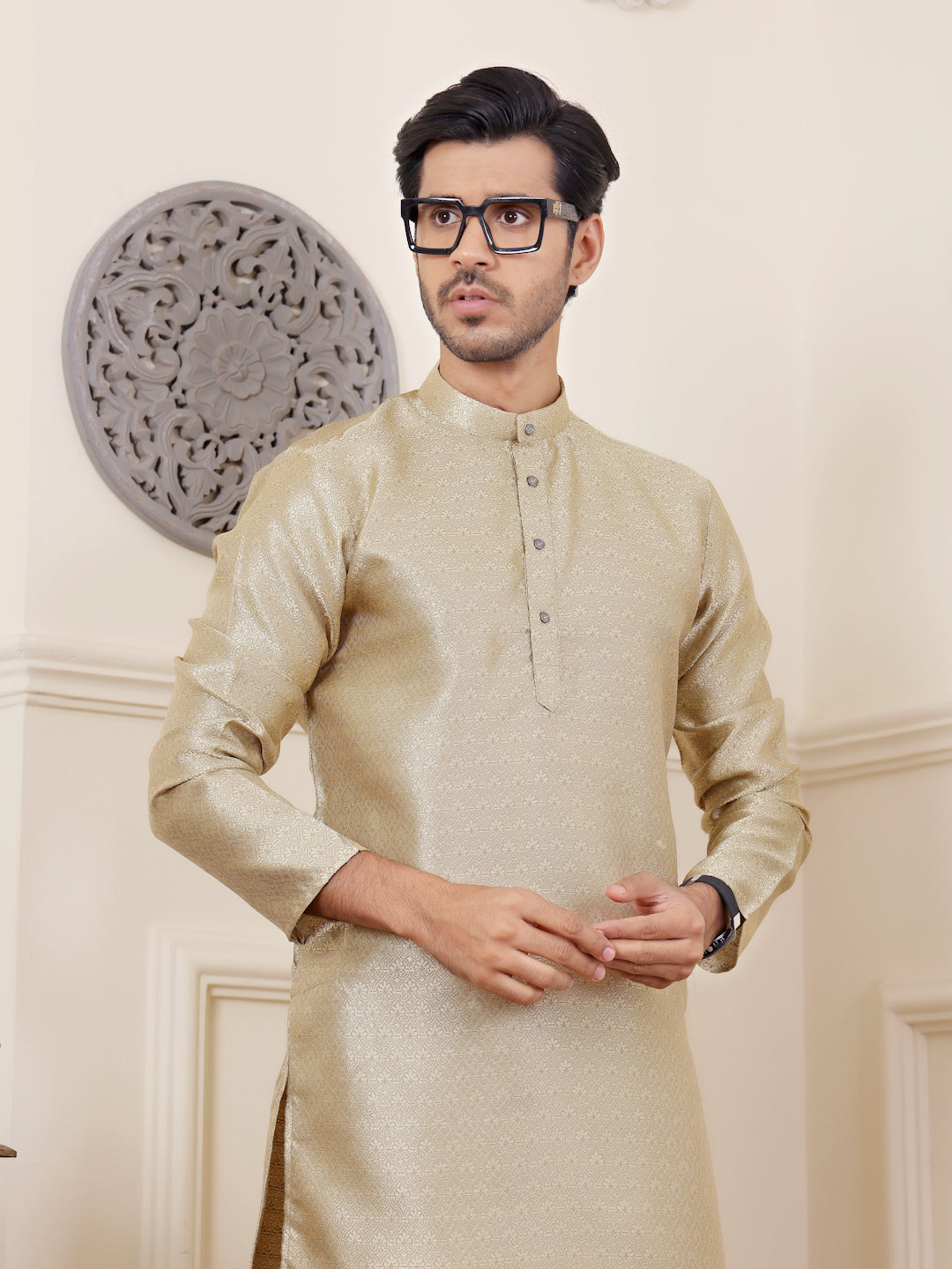 Golden Green Motif Kurta