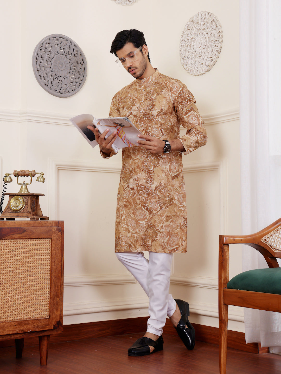 Light Brown Abstract Print Kurta