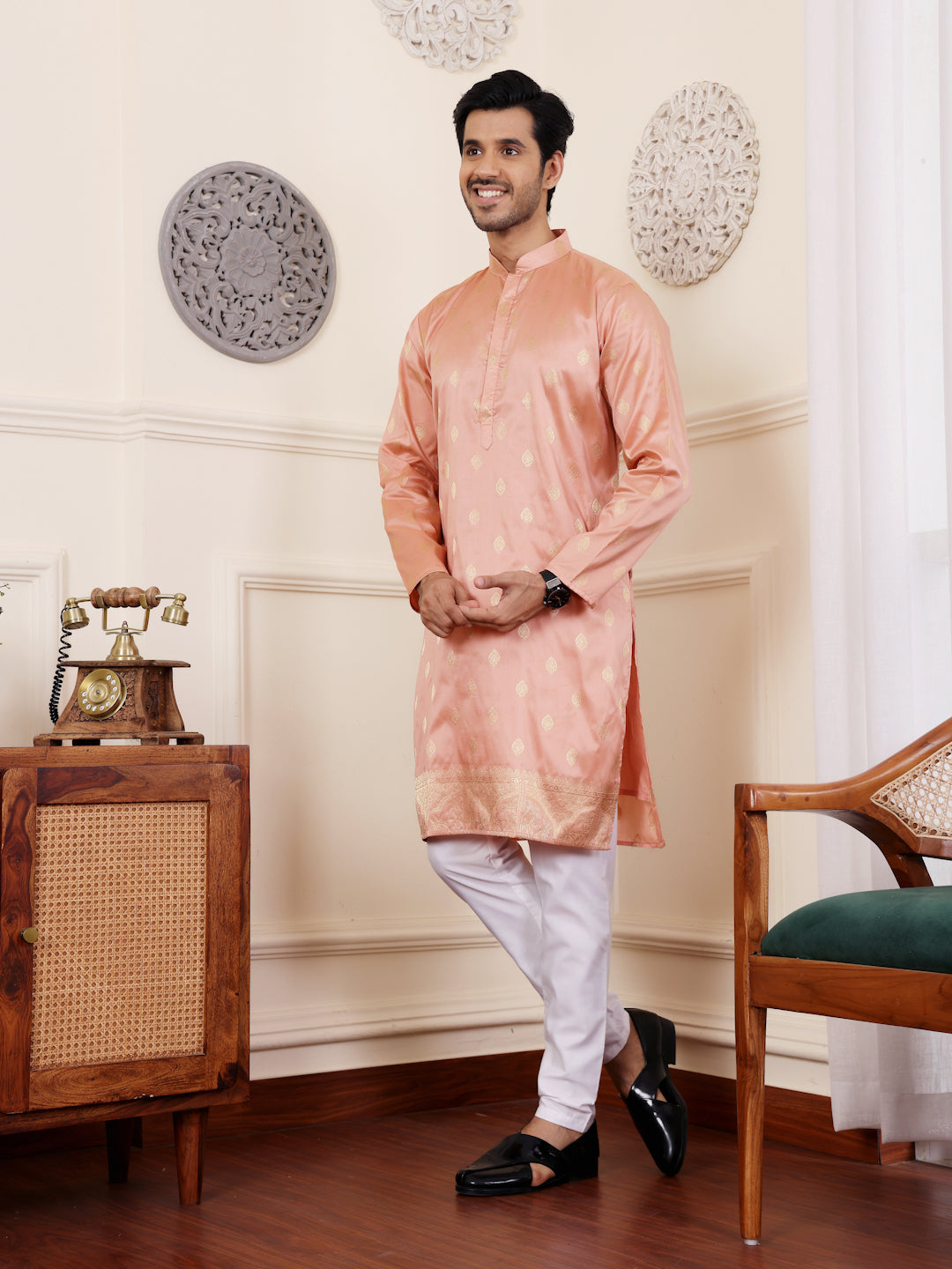 Coral Orange Patch Work Kurta