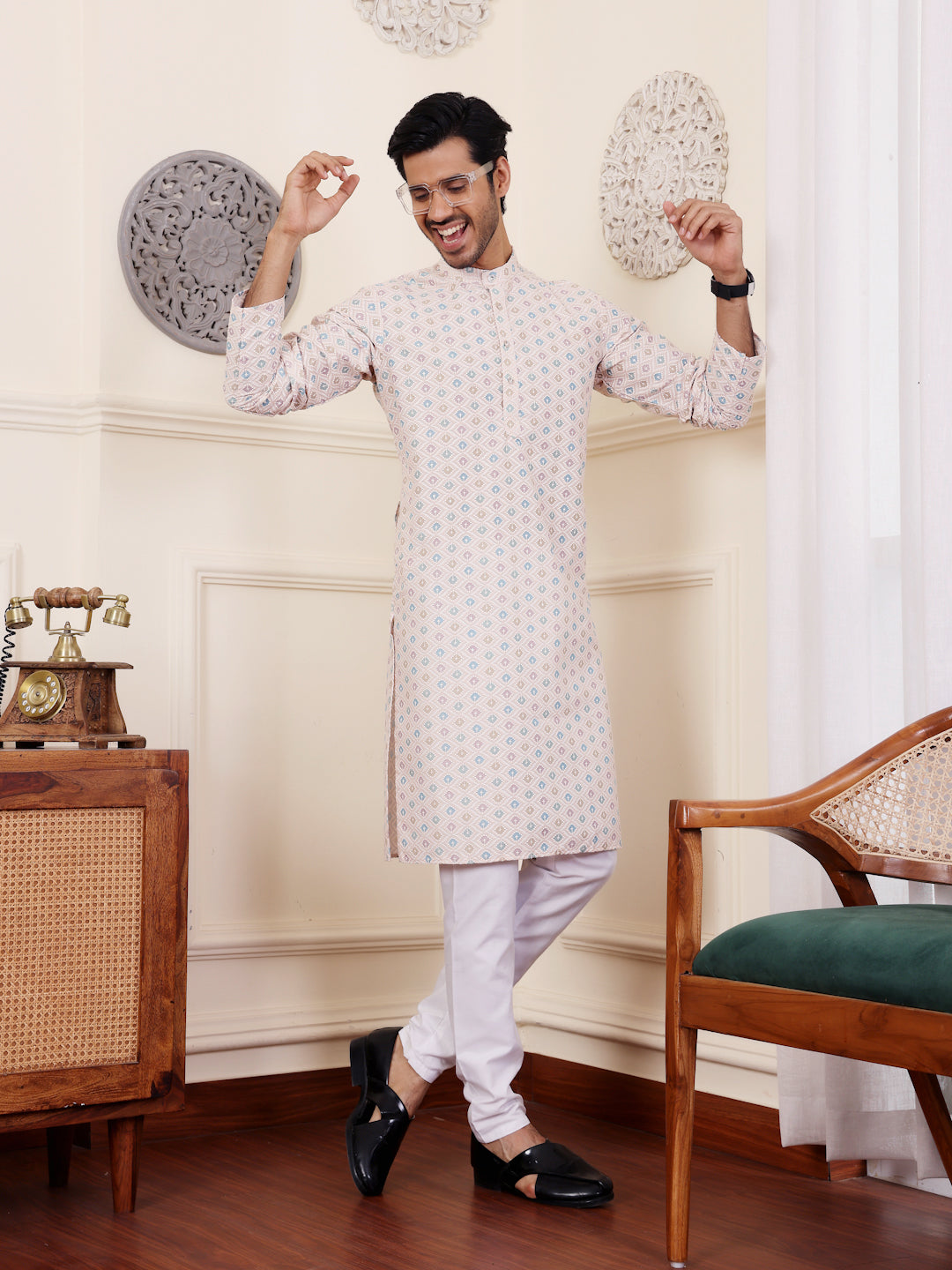 Cream Positional Chikankari Kurta