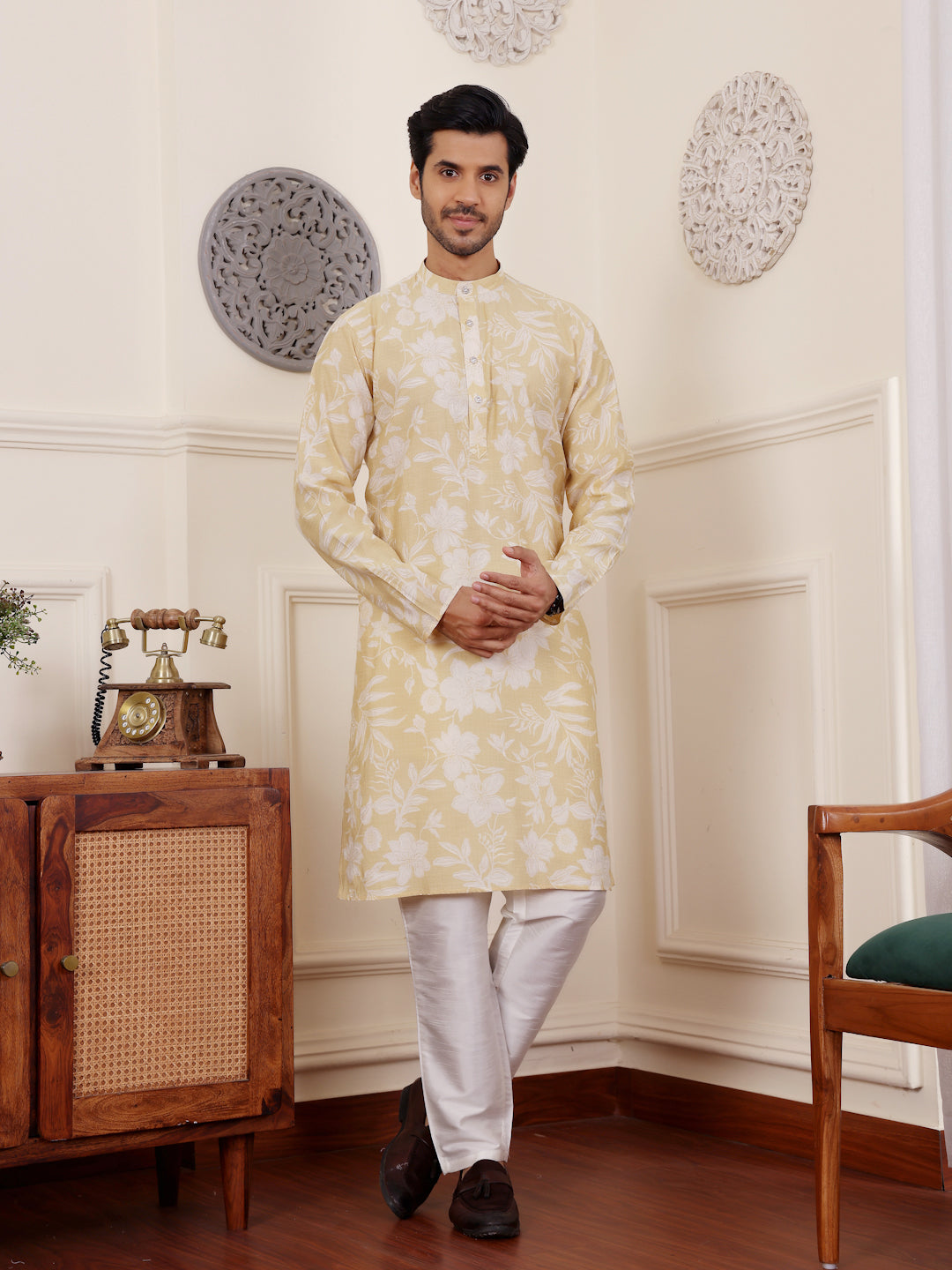 Light Yellow Floral Print Kurta