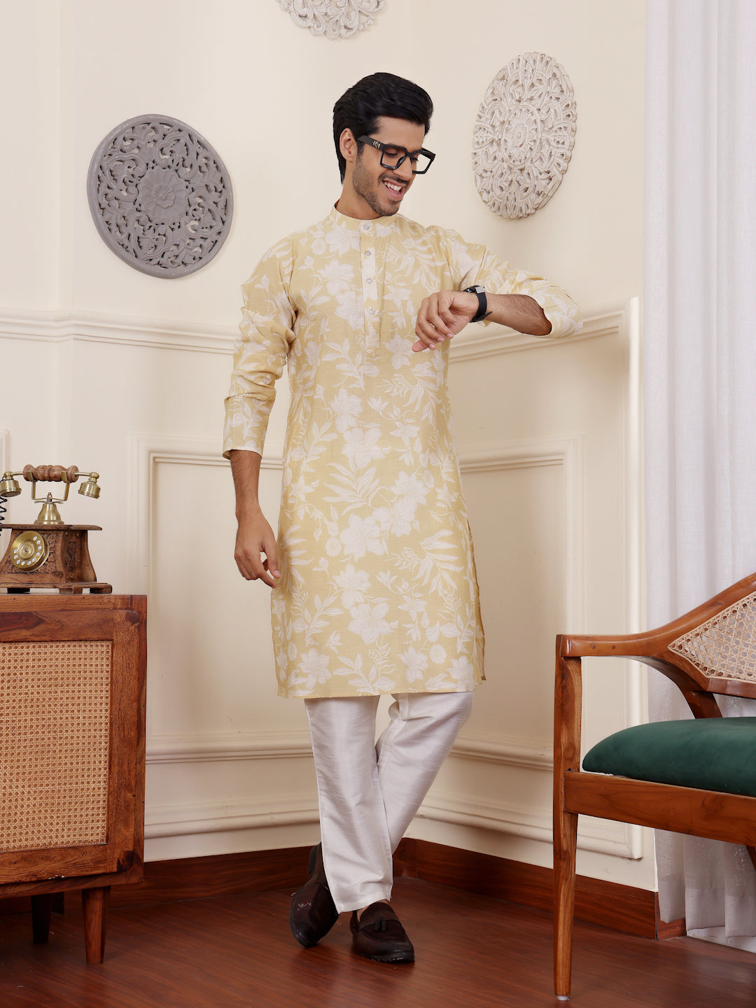 Light Yellow Floral Print Kurta