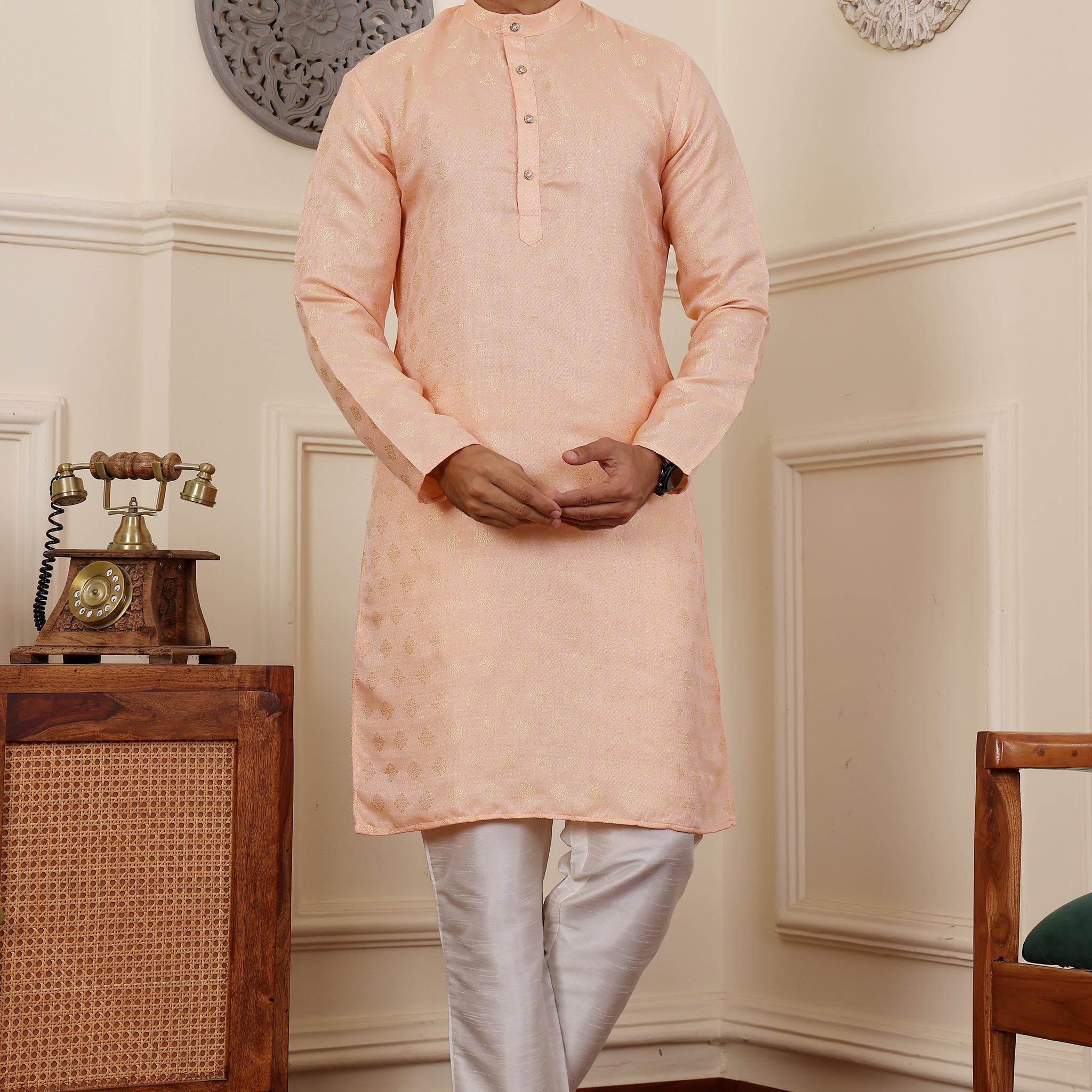 Peach Motif Kurta