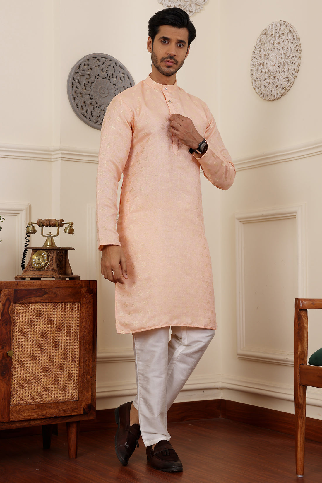 Peach Motif Kurta