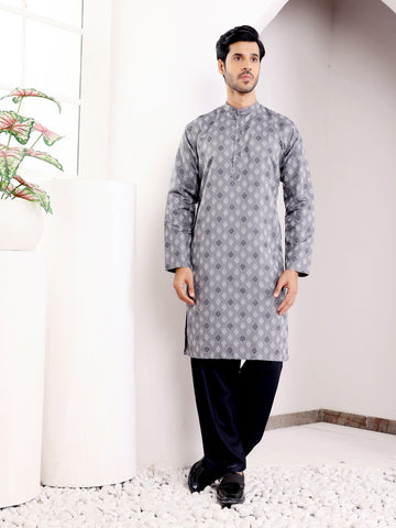 Bluish Grey Motif Kurta