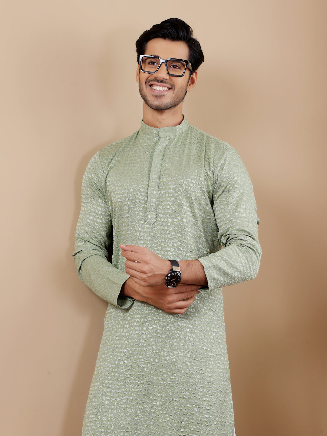 Pastel Green Embroidery and Stone Work Sequence Kurta