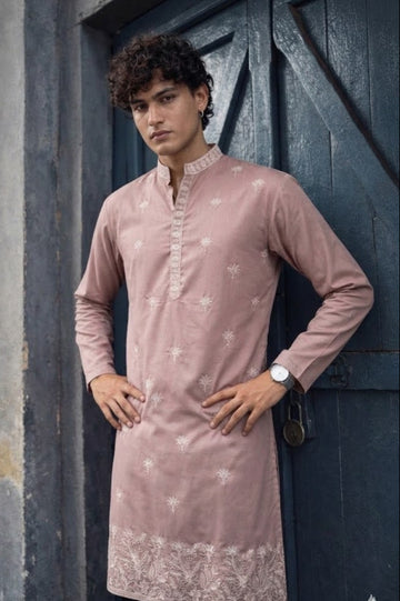 Classic Dusty Pink Ethnic Kurta with Floral Embroidery